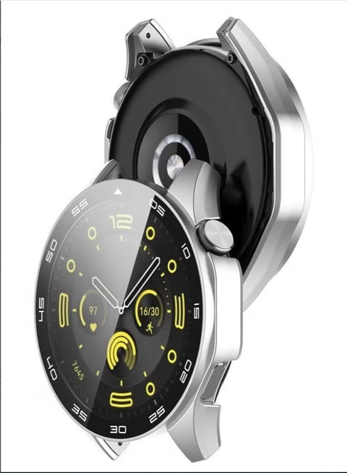 حافظة ساعة هواوي GT 4 مقاس 46 مم مع واقي شاشة من الزجاج المقوى 9H، تصميم فريد من نوعه، غطاء صلب مقاوم للماء من البولي كربونات، ملحقات تغطية كاملة حساسة للمس مع مقياس لساعة هواوي GT4 مقاس 46 مم (فضي) - Image 5