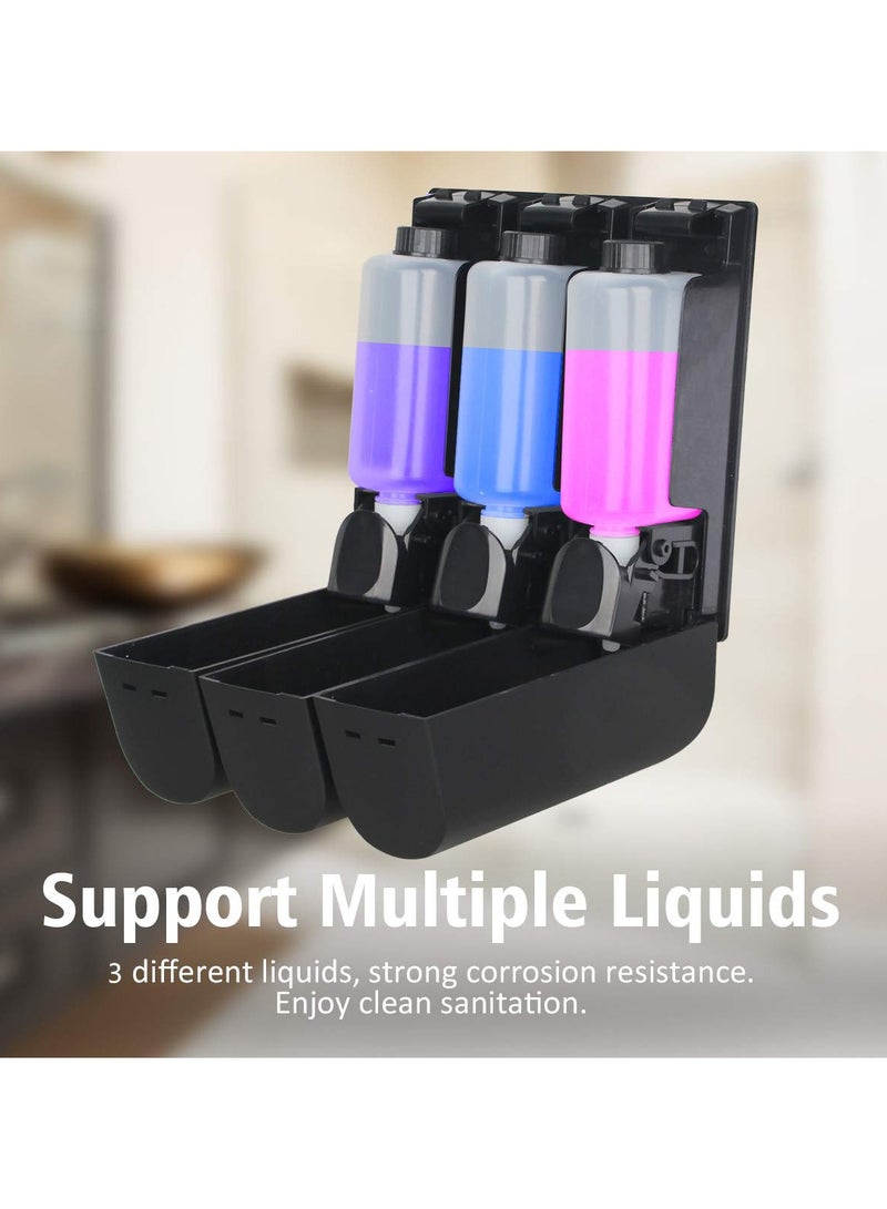 د dispenser صابون يدوي من SYOSI، 3 في 1 موزع صابون، موزع شامبو وبلسم، فاصل صابون للحمام، فاصل دوش مع 3 زجاجات قابلة لإعادة التعبئة سعة 350 مل ABS قابل للتعليق على الجدار باللون الأسود - Image 4