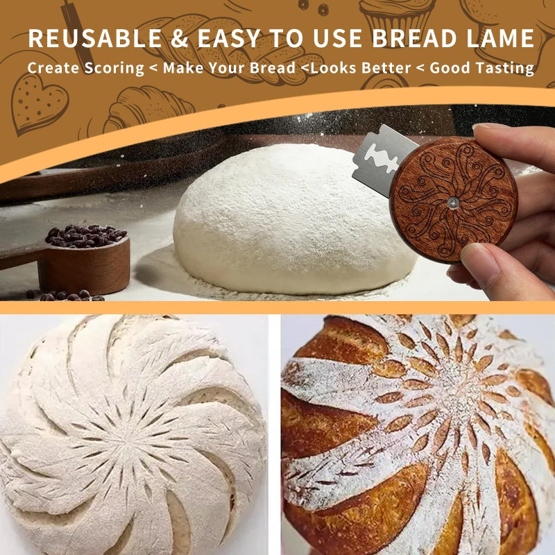 COOHLYEE Premium Hand Crafted Bread Lame Sourdough Scoring Tool - Sourdough Starter Kit and Wooden Sour Dough Tools with for Sourdough Slashing - Sourdough Bread Baking Supplies for Bread Baking Gifts - Image 2