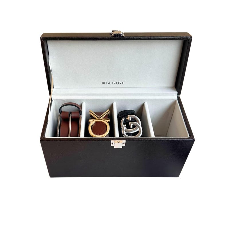 La Trove Premium 4 Slot Belt Organizer Box Closed for Belts Brown - Image 2