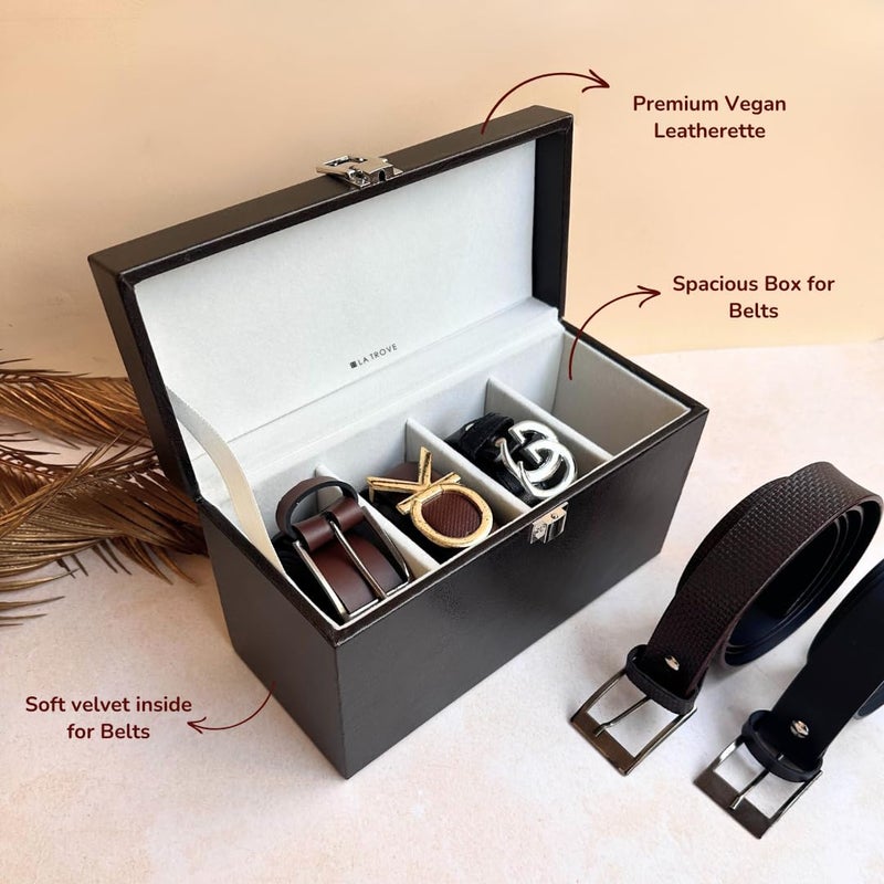 La Trove Premium 4 Slot Belt Organizer Box Closed for Belts Brown - Image 4