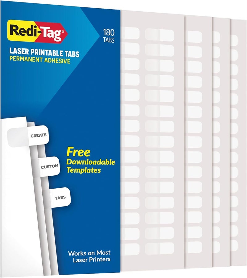 Redi-Tag Laser Printable Index Tabs - 180 White Tabs with Permanent Adhesive - Image 1
