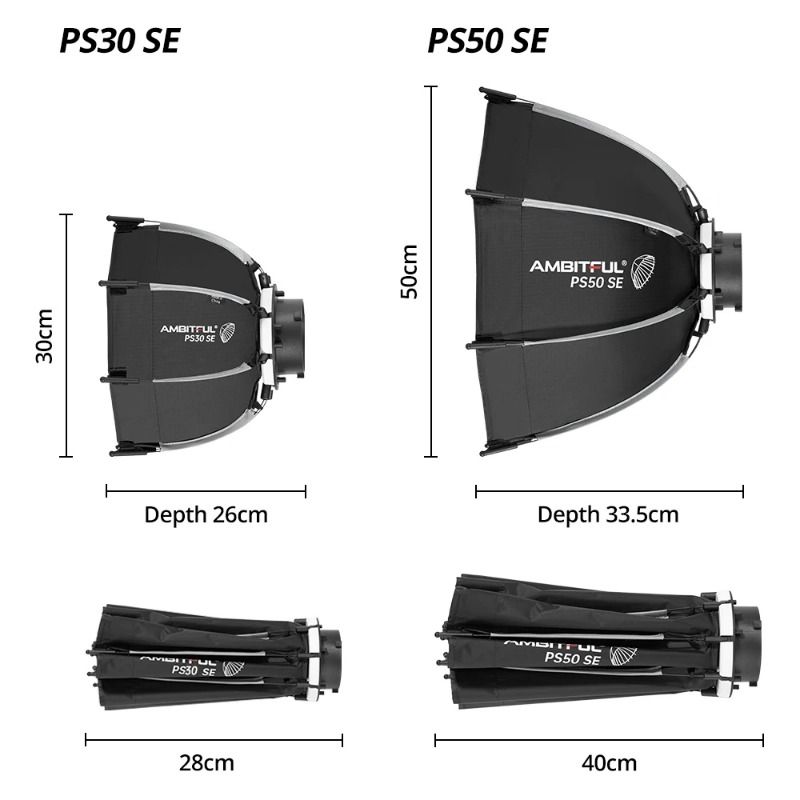 أمبيتيفول صندوق إضاءة ناعم Ambitful PS30 SE Mini Quick Release Octagon Softbox with Grid and Bowens Mount for LED Light - Image 2