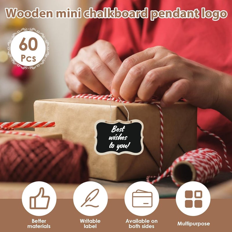 windforgecraft 60 Pcs Mini Chalkboard Tags, Wooden Chalkboard Signs, Wooden Hanging Chalkboard Labels, Message Board Signs, Massage Board Tags for Message Tags, Food Tags, Wedding Hanging Labels - Image 3