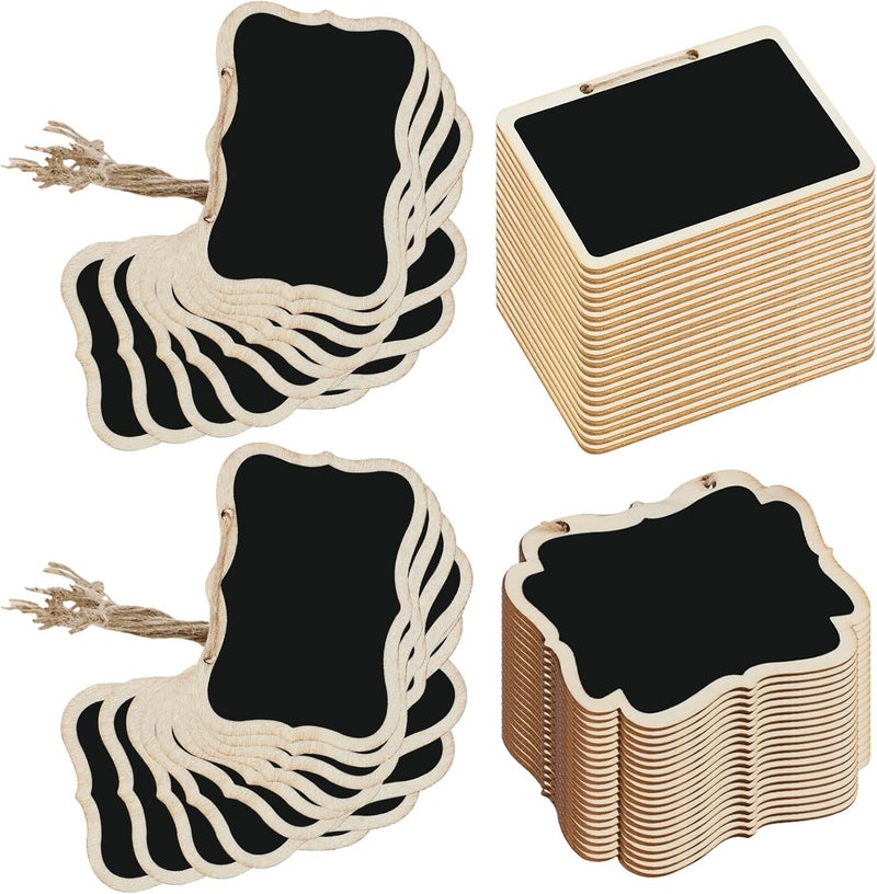 windforgecraft 60 Pcs Mini Chalkboard Tags, Wooden Chalkboard Signs, Wooden Hanging Chalkboard Labels, Message Board Signs, Massage Board Tags for Message Tags, Food Tags, Wedding Hanging Labels - Image 1