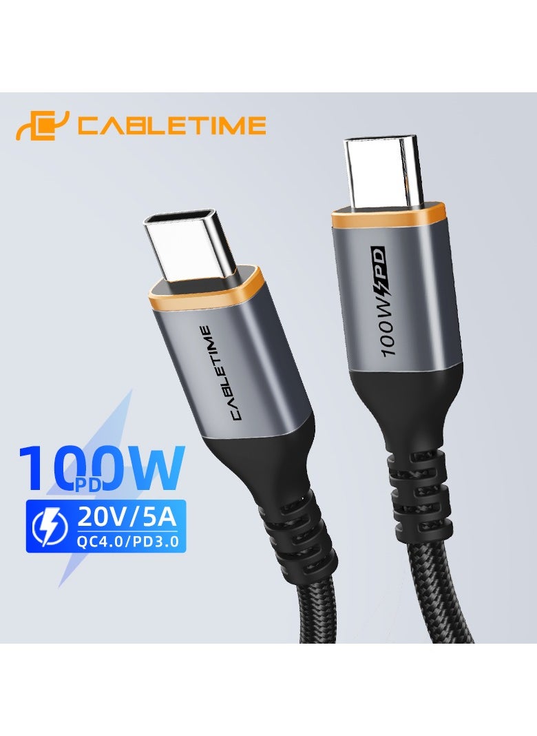 CABLETIME 100w Fast Charging USB-C to USB-C (1 Meters) Nylon Braided Cable with E-Marker chip, 20V/5A, Support QC4.0/PD3.0, (RoHS2, REACH, USB-IF) Compliance, 2-Years Warranty - pzsku/Z25A12E8699AD1433320EZ/45/_/1736769363/14f800c7-7ed3-4b3b-b483-cb41b71284af