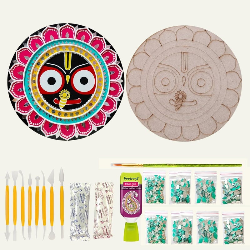 Decordial Jagannath lippan Art Materials DIY kit with Jagannath Designs Premarked MDF Board (2 pcs premarked Art Board, Ideal for Festive Gifting, Artists, Students - Image 1