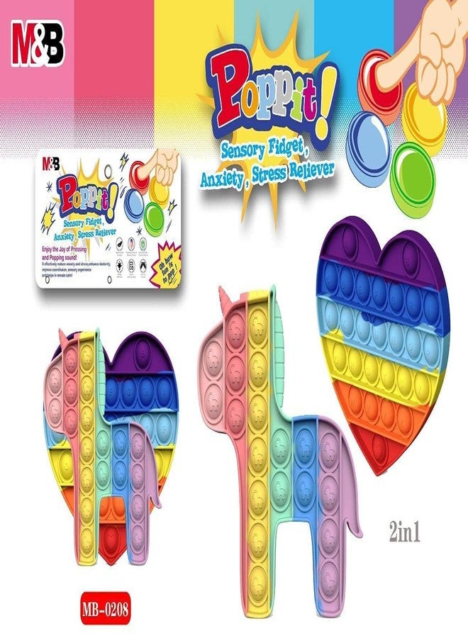 WISHKEY Soft Silicone Unicorn & Heart Shaped Colorful Rainbow Push Pop It Bubble Sensory Fidget Stress Relief Anti-Anxiety Satisfying Relaxing Toy for Kids and Adults (Pack of 2, Multicolor) - Image 4