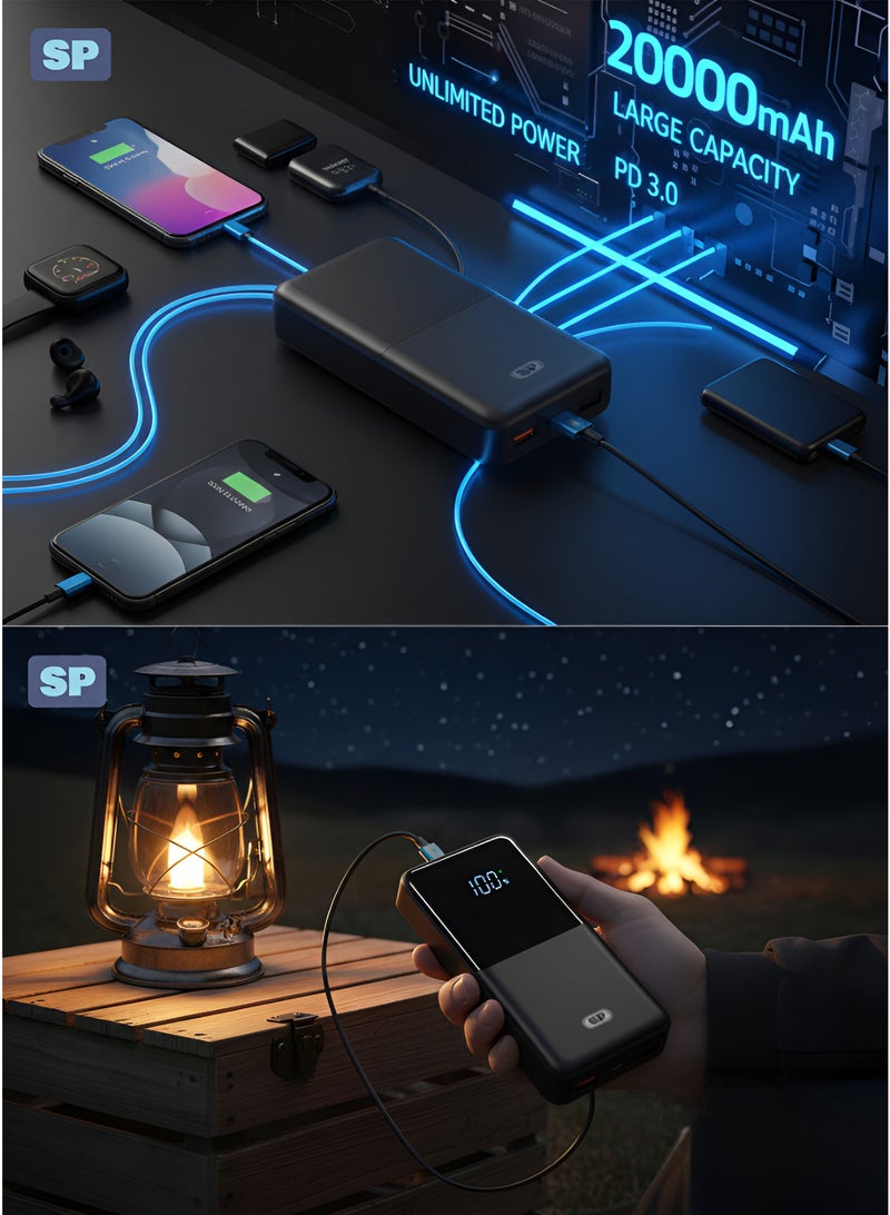 أس بي بسعة 20000mAh باور بانك مع تقنية 20W PD وQC3.0 | شاحن محمول سريع مع مخرجي USB بقوة 22.5W - Image 3