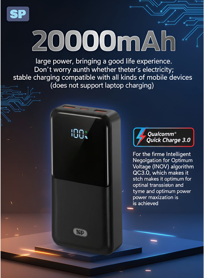 أس بي بسعة 20000mAh باور بانك مع تقنية 20W PD وQC3.0 | شاحن محمول سريع مع مخرجي USB بقوة 22.5W - Image 4