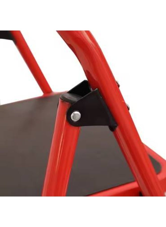 2-Step red Foldable Steel Ladder with Safety Handle & Anti-Slip Steps - Image 2