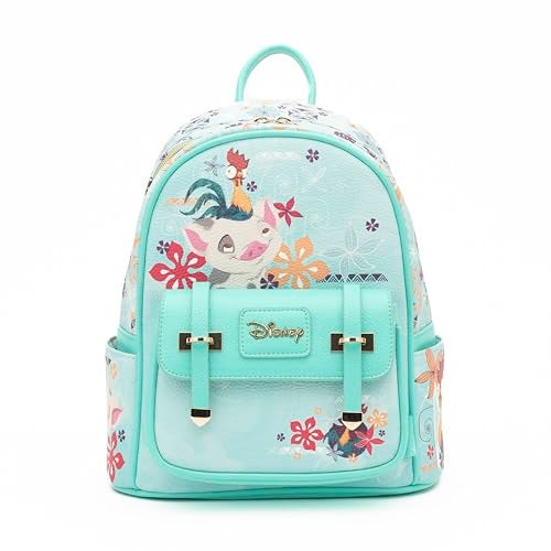 Wondapop - Moana Featuring Pua and Hei Hei 11"" Vegan Leather Fashion Mini Backpack, Blue - Image 1