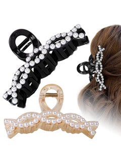CROWN GUIDE CROWN GUIDE Large Claw Clips for Women Thick Hair  Thin Hair 43 Pearl Big jumbo Hair Clips Non Slip Jaw Clamps Styling for Girls 2 Pack Black  Champagne 