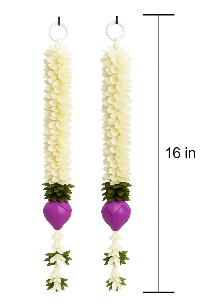 Abhaas Handmade Artificial Jasmine Gajra Marigold Garland Rajnigandha Tassels & Bells Traditional Decor for Diwali/Wedding/Festivals (Gajra Latkan/16In/5pc) - Image 2