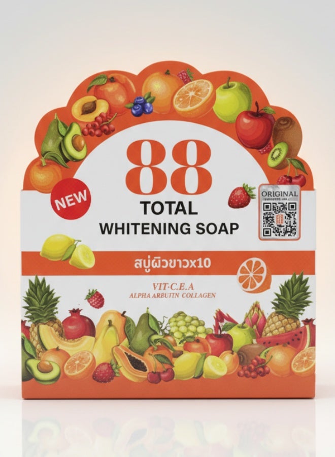 888 توتال وايت صابونة 88 توتال وايتنينغ 80 جم بفيتامين سي وإي وإيه مع ألفا أربوتين وكولاجين لتفتيح البشرة وترطيبها ومكافحة البقع الداكنة للعناية بالوجه والجسم
