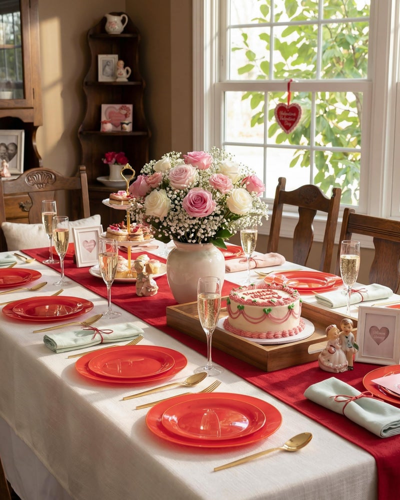 PULOTE 100PCS Red Plastic Plates Disposable Heavy Duty - Include 50 Dinner / 50 Dessert Plates for Party & Christmas - Image 5
