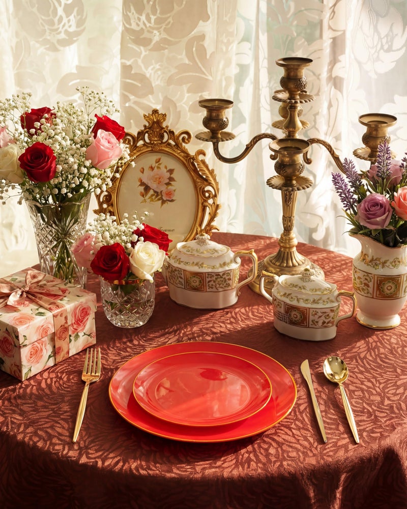 PULOTE 100PCS Red Plastic Plates Disposable Heavy Duty - Include 50 Dinner / 50 Dessert Plates for Party & Christmas - Image 4