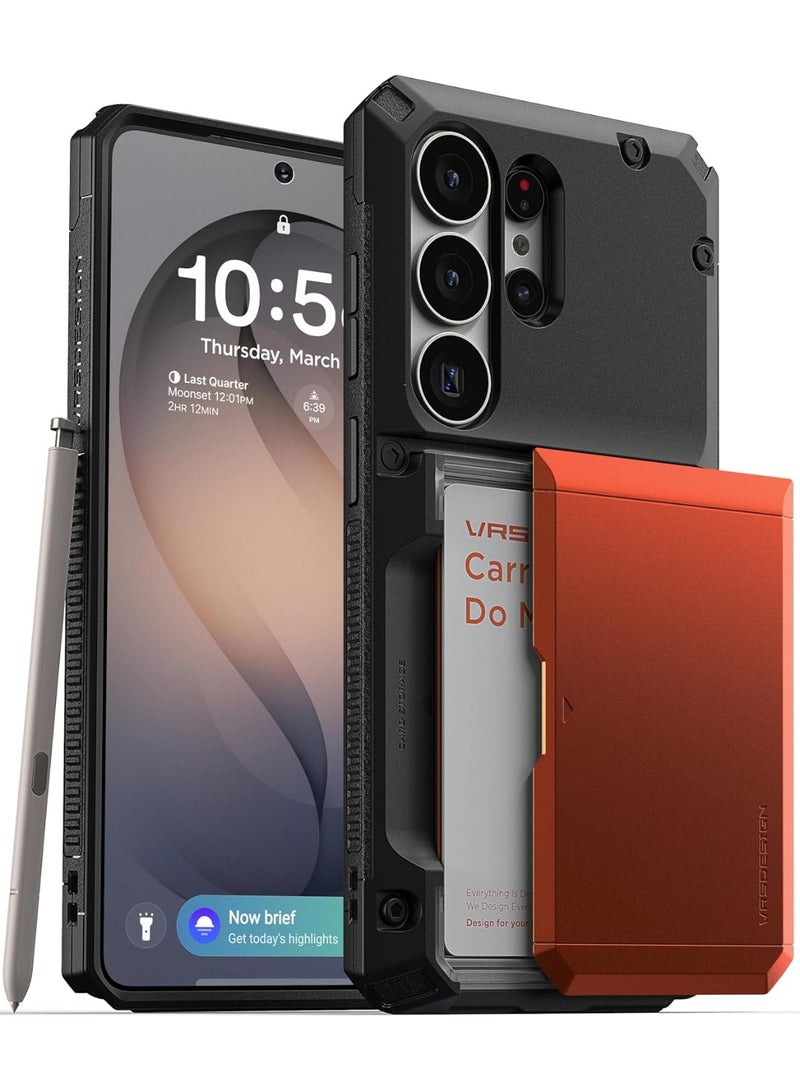 VRS Design غطاء محفظة Damda Glide Pro لهاتف سامسونج جالاكسي S26 ULTRA (2026) مع فتحة حامل بطاقات ائتمان شبه تلقائية [4 بطاقات] - برتقالي فييستا - Image 1