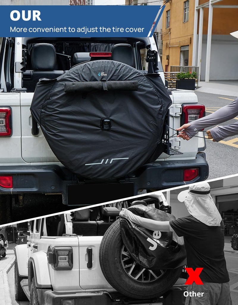 JOYTUTUS Spare Tire Cover with Camera Hole Compatible with Wrangler JK JL, Spare Wheel Cover with Trash Sack, Windproof Dustproof Tire Cover for (17 Inch for Diameter 30"-33") - Image 3