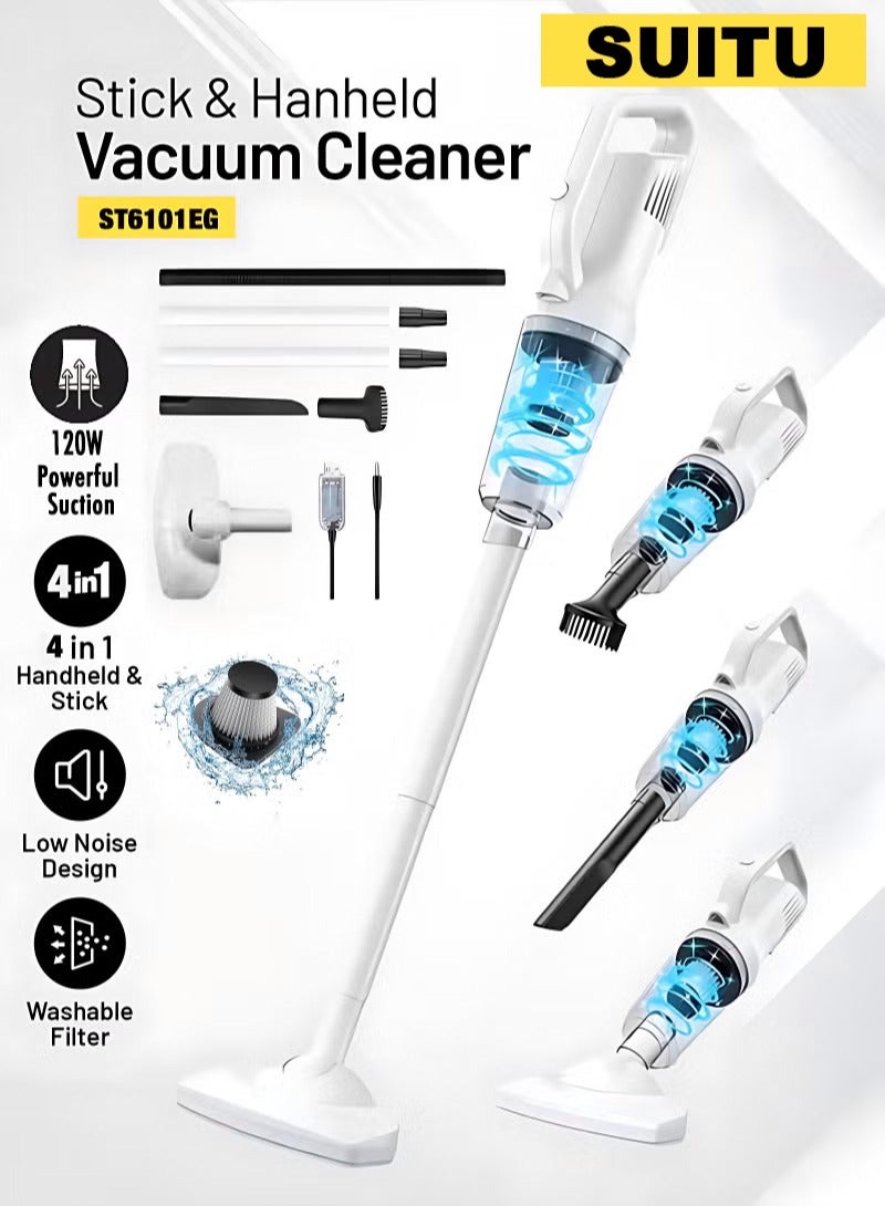 SUITU مكنسة كهربائية لاسلكية، 120 واط/12000 باسكال، مكنسة كهربائية قوية مع بطارية قابلة للفصل لمدة 30 دقيقة، مكنسة كهربائية 4 في 1 خفيفة الوزن وهادئة - Image 1