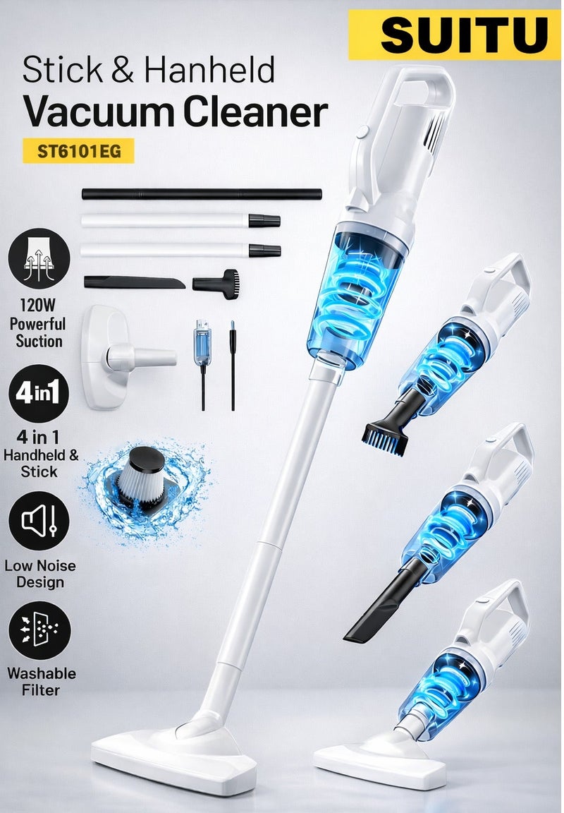 SUITU 4-in-1 Cordless Stick & Handheld Vacuum Cleaner, 120W 12000Pa Powerful Suction, LED Light, Rechargeable Lightweight Vacuum with Washable Filter for Home, Car, Carpet & Pet Hair - Image 1