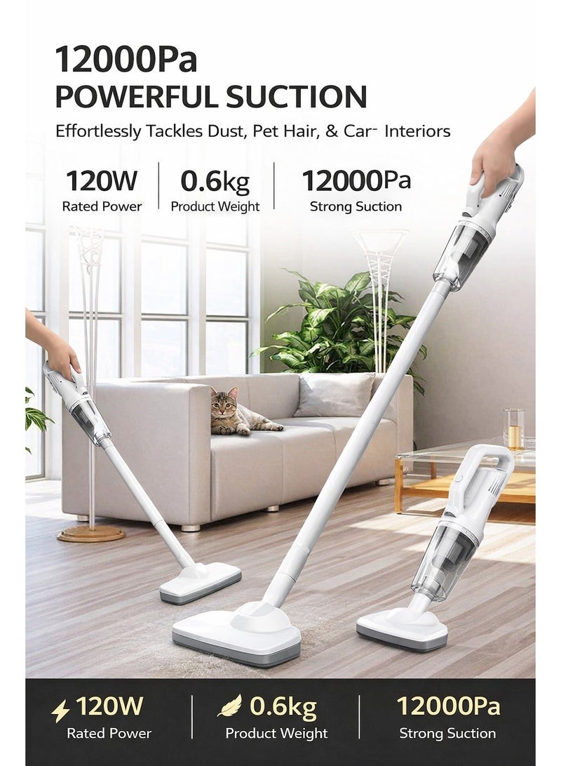 SUITU 4-in-1 Cordless Stick & Handheld Vacuum Cleaner, 120W 12000Pa Powerful Suction, LED Light, Rechargeable Lightweight Vacuum with Washable Filter for Home, Car, Carpet & Pet Hair - Image 4