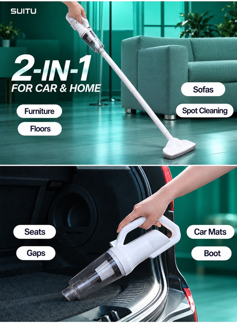 SUITU 4-in-1 Cordless Stick & Handheld Vacuum Cleaner, 120W 12000Pa Powerful Suction, LED Light, Rechargeable Lightweight Vacuum with Washable Filter for Home, Car, Carpet & Pet Hair - Image 3