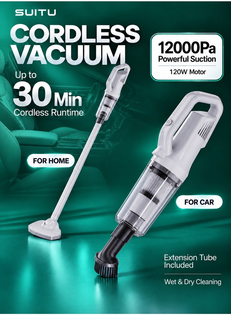 SUITU 4-in-1 Cordless Stick & Handheld Vacuum Cleaner, 120W 12000Pa Powerful Suction, LED Light, Rechargeable Lightweight Vacuum with Washable Filter for Home, Car, Carpet & Pet Hair - Image 2