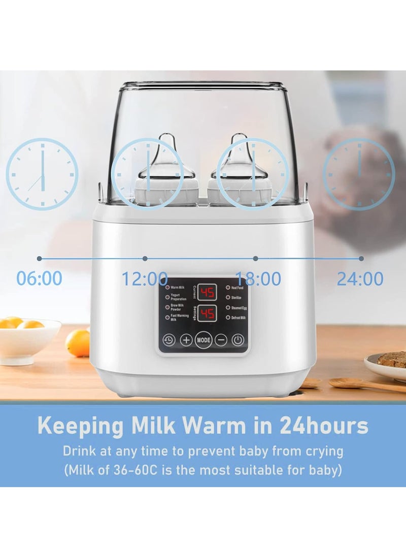 Joshberg - 8 in 1 Baby Bottle Warmer Portable Fast Milk Warmer with Timer and LED Display,Food Heating& Steam Sterilizer with Cleaning Brush,White - Image 1