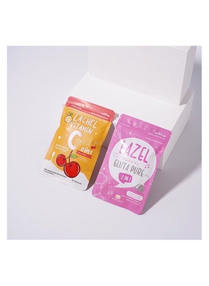 LAZEL لازيل جلوتا بيور مع لاشيل 2 في 1 فيتامين سي الجلوتاثيون وألفا ليبويك وأسيرولا كرز - Image 1