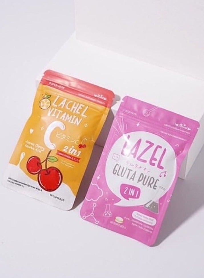 LAZEL لازيل جلوتا بيور مع لاشيل 2 في 1 فيتامين سي الجلوتاثيون وألفا ليبويك وأسيرولا كرز - Image 2