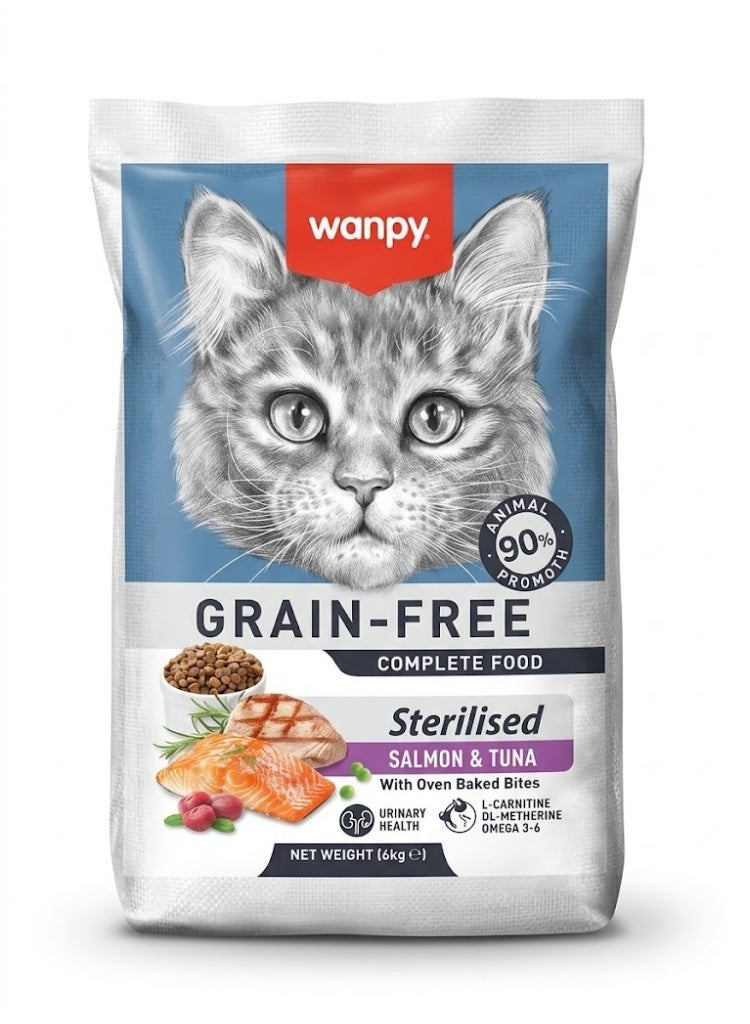 WANPY Grain Free Sterilized Cat Food – Salmon & Tuna Recipe 8Kg