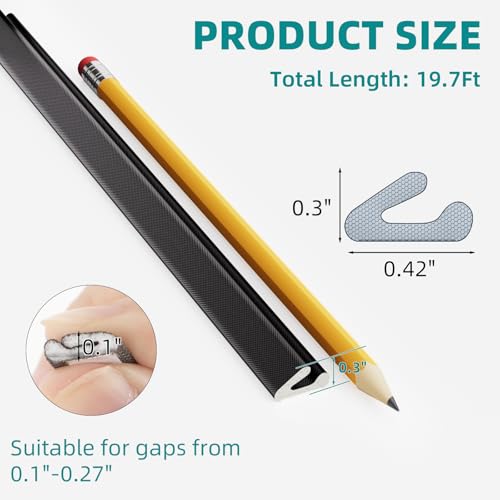 MUSRCYIO 19.7 Ft V-Shape Thin Weather Stripping Door Seal Strip for Doors Frame,Self Adhesive Foam Tape Weatherstripping Door Insulation Winter,Door Soundproof Gap Filler Sealing Strip,Black - Image 2