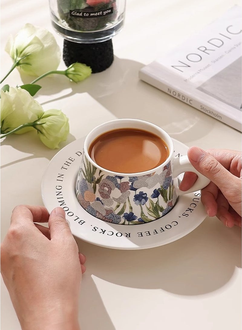 BEIRUI Luxury Ceramic Coffee Cup Set with Matching Saucers - Elegant Vintage-Inspired Design for Home, Office, Café and Hotel Use - Image 1