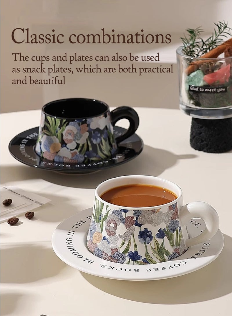 BEIRUI Luxury Ceramic Coffee Cup Set with Matching Saucers - Elegant Vintage-Inspired Design for Home, Office, Café and Hotel Use - Image 2