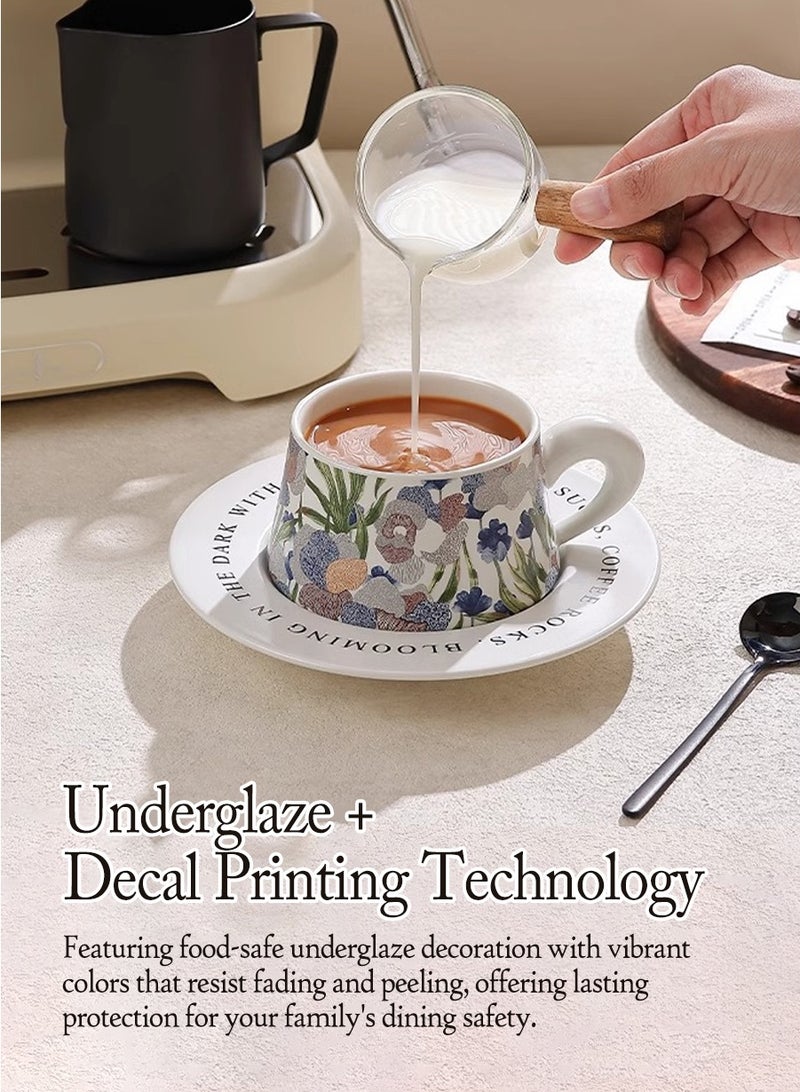 BEIRUI Luxury Ceramic Coffee Cup Set with Matching Saucers - Elegant Vintage-Inspired Design for Home, Office, Café and Hotel Use - Image 4