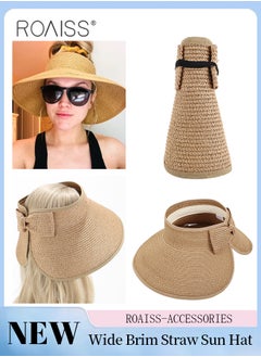 roaiss Wide Brim Straw Hat with Bow Decor for Women UV Protection Breathable Foldable Open Top Sun Visor Hat for Beach Vacation Packable Hat Floppy Cap Deep Style Adjustable Size  - Image 1