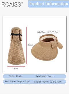 roaiss Wide Brim Straw Hat with Bow Decor for Women UV Protection Breathable Foldable Open Top Sun Visor Hat for Beach Vacation Packable Hat Floppy Cap Deep Style Adjustable Size  - Image 3