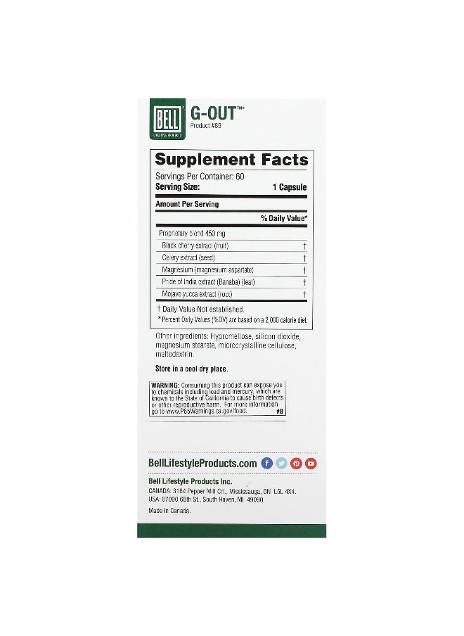 Bell Lifestyle Bell Lifestyle, G-Out, Uric Acid Control, 60 Veggie Capsules  - Image 2
