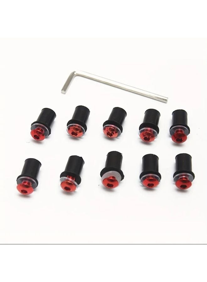 مجموعة صواميل M5 الحمراء العالمية للدراجات النارية من 10 قطع لبراغي حاجب الرياح والدرع الناري للدراجات الكافيه ريسر والبوبار - Image 1