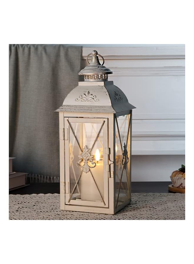 The Bros Vintage Candle Holder 34cm High Decorative Hanging Lanterns With Clear Glass Perfect For Home Living Room Garden Yard Patio Parties Events Tabletop Indoors Outdoors (White With Gold Brush) - Image 1
