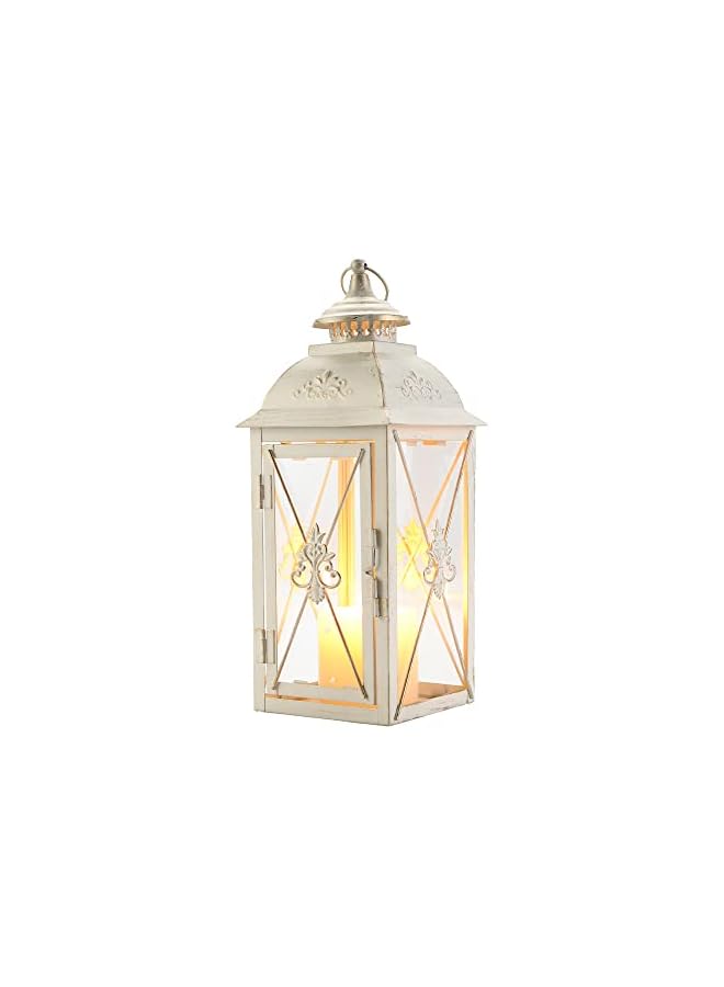 The Bros Vintage Candle Holder 34cm High Decorative Hanging Lanterns With Clear Glass Perfect For Home Living Room Garden Yard Patio Parties Events Tabletop Indoors Outdoors (White With Gold Brush) - Image 2
