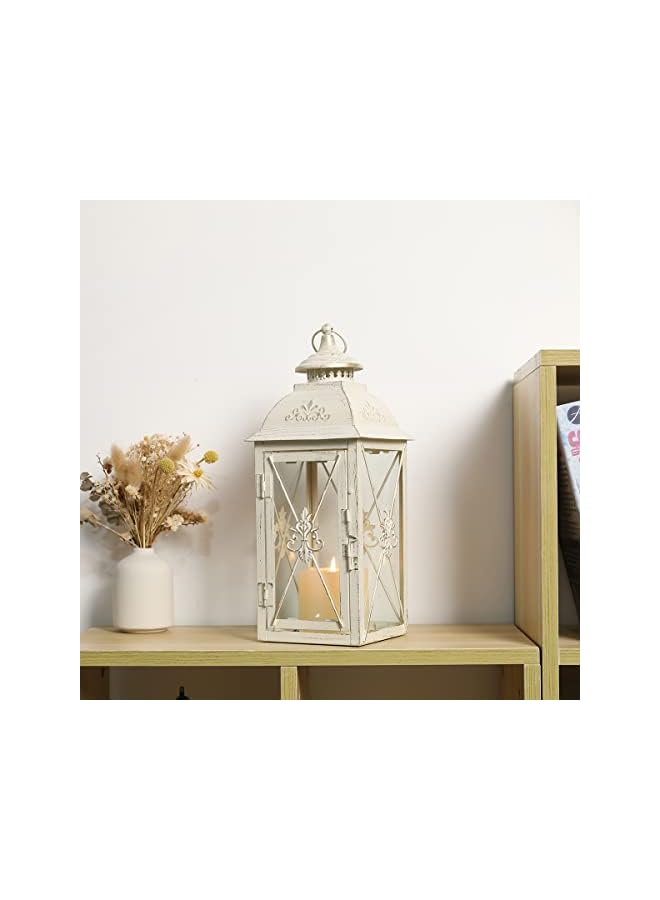 The Bros Vintage Candle Holder 34cm High Decorative Hanging Lanterns With Clear Glass Perfect For Home Living Room Garden Yard Patio Parties Events Tabletop Indoors Outdoors (White With Gold Brush) - Image 5