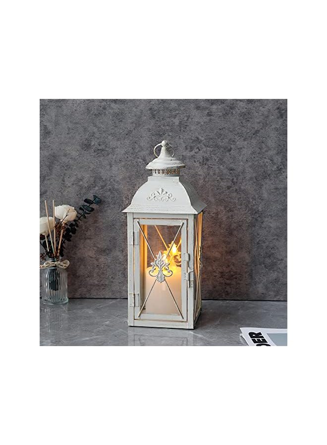 The Bros Vintage Candle Holder 34cm High Decorative Hanging Lanterns With Clear Glass Perfect For Home Living Room Garden Yard Patio Parties Events Tabletop Indoors Outdoors (White With Gold Brush) - Image 4