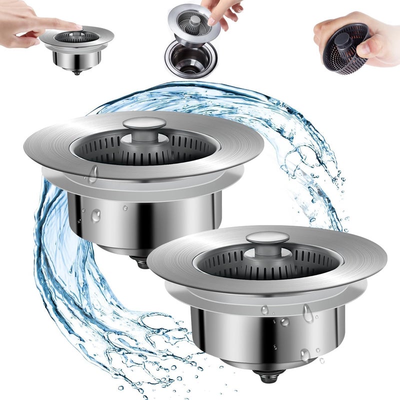 FEBLICH 3 in 1 Kitchen Sink Drain Strainer Stopper Set, Stainless Steel Kitchen Sink Stopper, Pop Up Anti-Clogging Sink Strainer Draining Basket Filter Fast Drainage Kitchen Sink Plug for Kitchen Drain (1) - Image 1