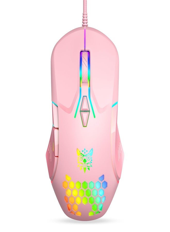 ONITOON Wired USB Mouse, Computer Mouse with RGB Lighting, 4 Adjustable DPI, Ergonomic Optical Office Mouse, 7 Buttons Corded Mice for Window/PC/Laptop/Desktop/Mac/Chromebook, Pink - Image 1
