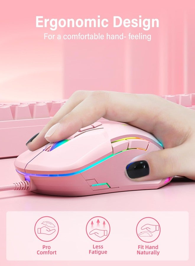 ONITOON Wired USB Mouse, Computer Mouse with RGB Lighting, 4 Adjustable DPI, Ergonomic Optical Office Mouse, 7 Buttons Corded Mice for Window/PC/Laptop/Desktop/Mac/Chromebook, Pink - Image 5