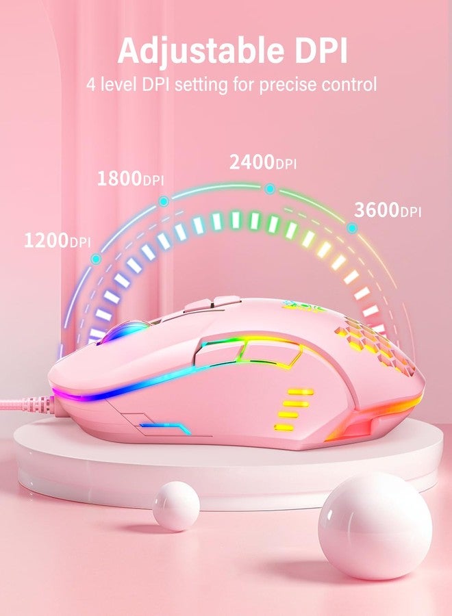 ONITOON Wired USB Mouse, Computer Mouse with RGB Lighting, 4 Adjustable DPI, Ergonomic Optical Office Mouse, 7 Buttons Corded Mice for Window/PC/Laptop/Desktop/Mac/Chromebook, Pink - Image 4