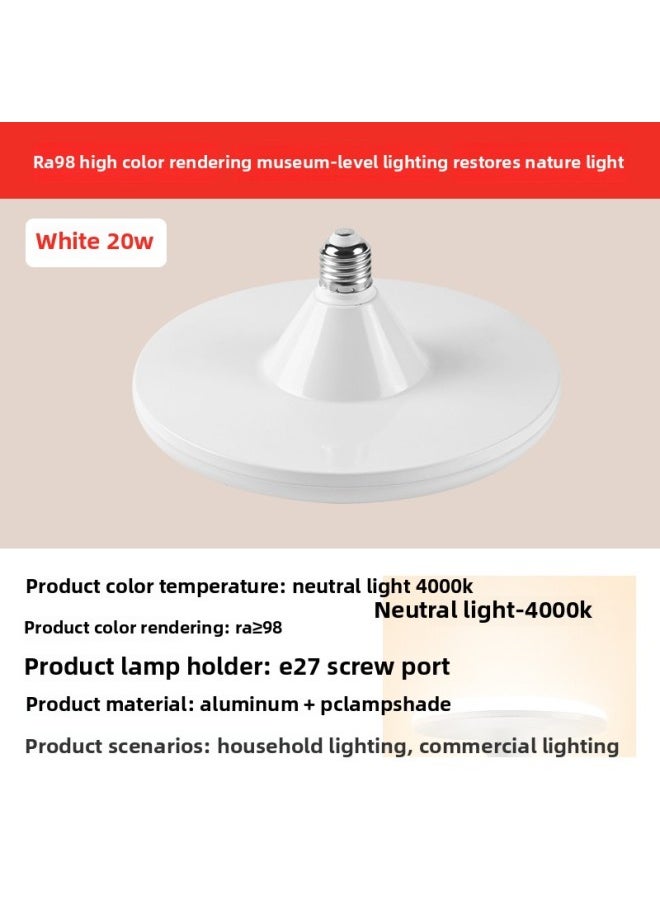 Generic - Full Spectrum Flying Saucer Lamp Home E27 Screw Led Super Bright Energy-saving Lamp Three-color Variable Light Eye Protection Bulb Warm Light Indoor-Specifications:Full Spectrum [eye Protection Ra98] White Model—20w—neutral Light - Image 1