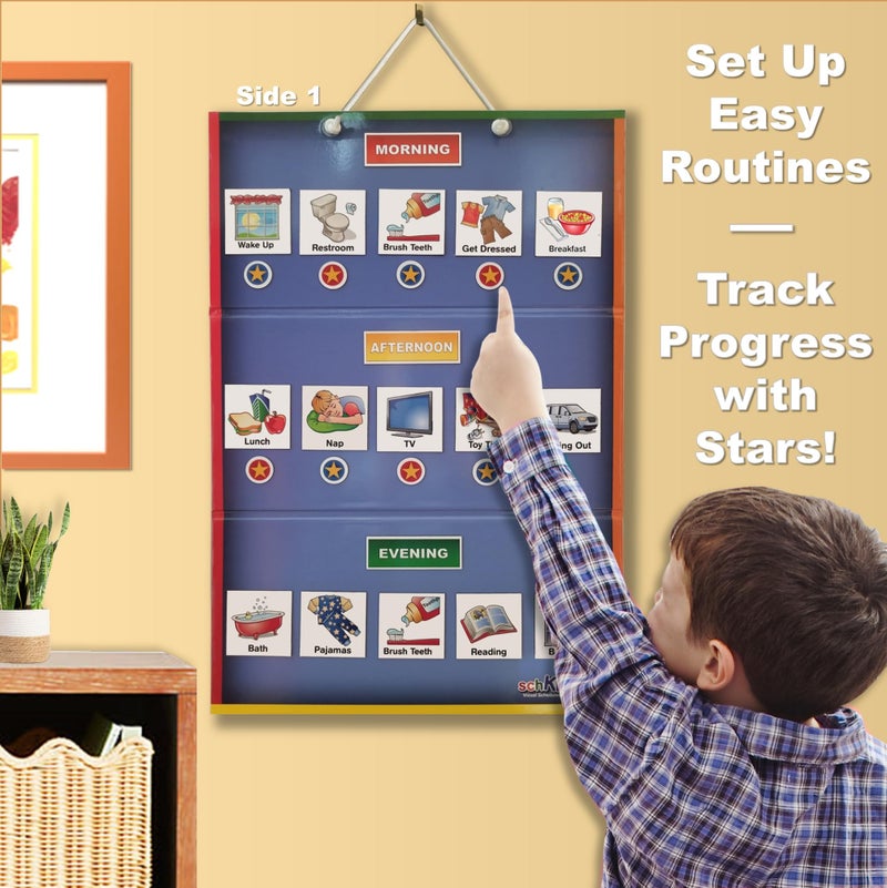 SchKIDules Home-Themed Magnetic Visual Schedule & Reward Chart w/129 Colorful Magnets & 2-Sided 18” Folding Board; for Daily Routines, Chores, Behavioral Supports, Kids’ Calendar, ADHD & Autism Tools - Image 2